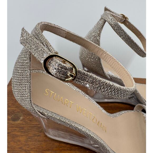 STUART WEITZMAN Nudistlucite Wedge Sandal NEW $350 Ankle Strap Silver Size 9B - Picture 10 of 10
